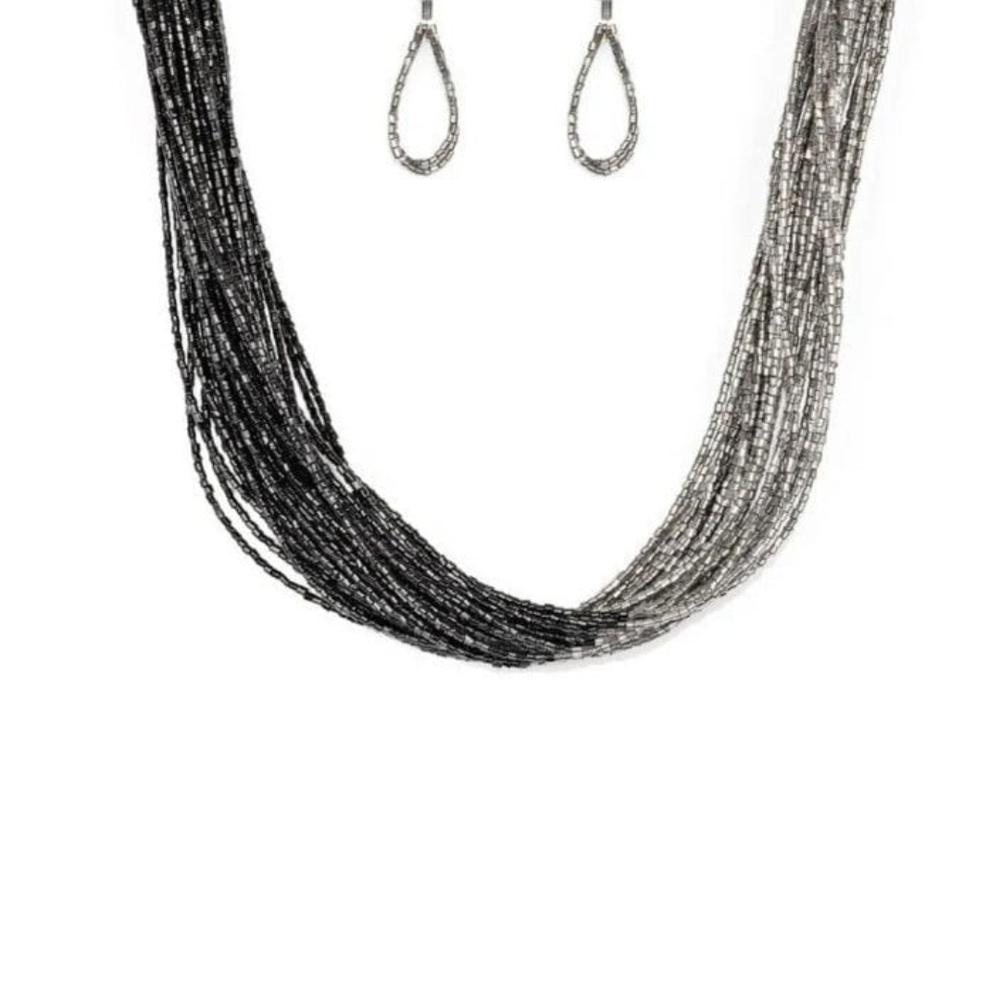 Paparazzi Black and Silver Multi-Strand Necklace Set Flashy Fashion Jewelry